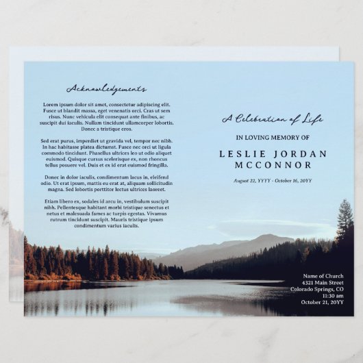 Papier Calm Lake Celebration of Life Funeral Program (Devant / Derrière)