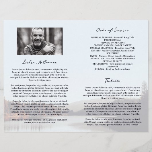 Papier Calm Lake Celebration of Life Funeral Program (Dos)