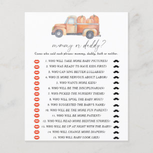Papier camion citrouille - maman ou papa jeu baby shower