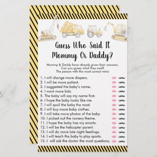 Papier Camion De Construction Devine Qui A Dit Qu'Il Joua (Devant / Derrière)