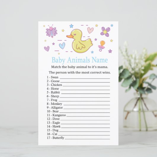 Papier Canard en caoutchouc Bébé Animaux Nom Jeu (Debout devant)