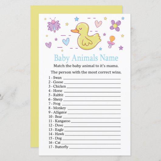 Papier Canard en caoutchouc Bébé Animaux Nom Jeu (Devant / Derrière)