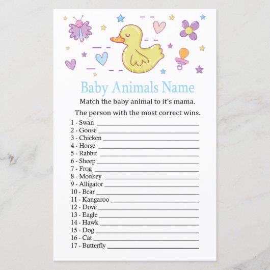 Papier Canard en caoutchouc Bébé Animaux Nom Jeu (Devant)