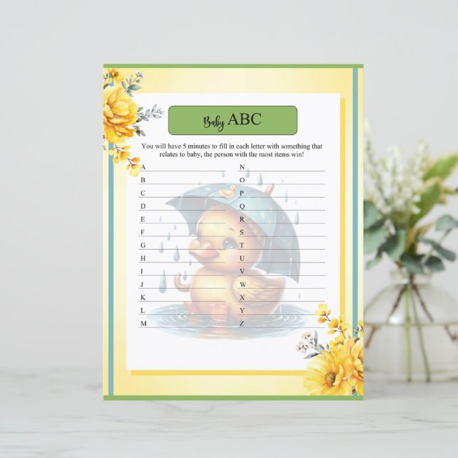 Papier Canard en caoutchouc mignon Baby shower ABC Jeu (Debout devant)