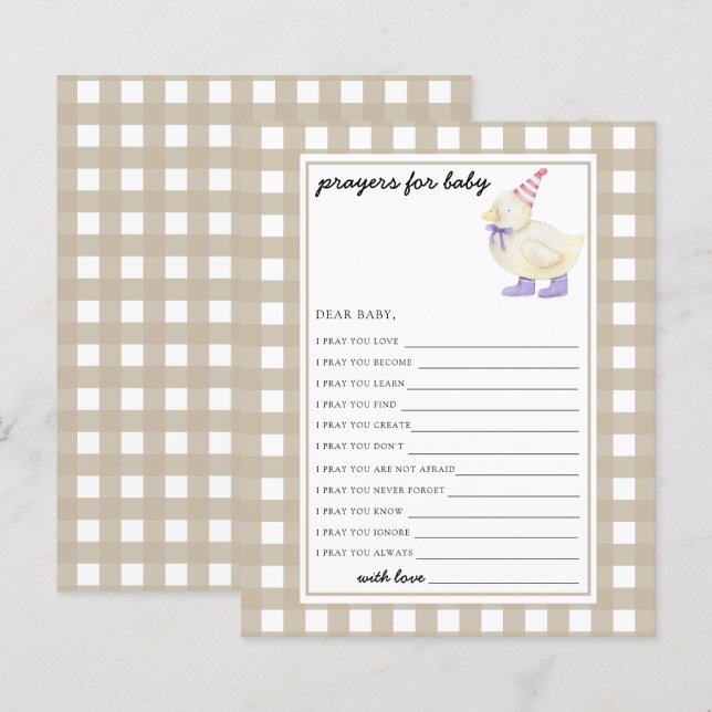 Papier Canard mignon - Jeu de fête | prières pour bébé (Devant / Derrière)