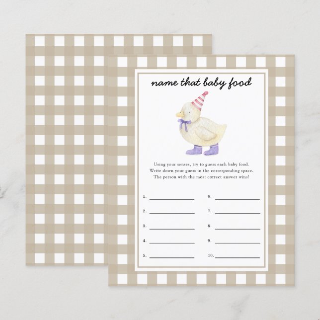 Papier Canard - Nom de ce bébé Jeu de douche alimentaire (Devant / Derrière)