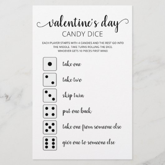 Papier Candy Dice Editable jeu Saint Valentin (Devant)