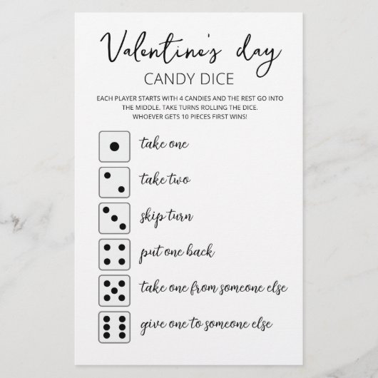 Papier Candy Dice Editable jeu Saint Valentin (Devant)