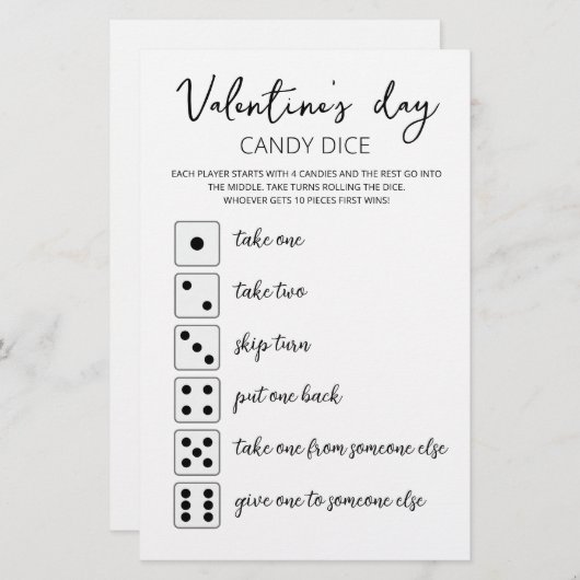 Papier Candy Dice Editable jeu Saint Valentin (Devant / Derrière)