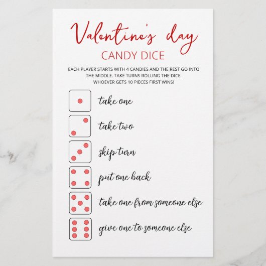 Papier Candy Dice Editable jeu Saint Valentin (Devant)