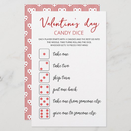 Papier Candy Dice Editable jeu Saint Valentin (Devant / Derrière)