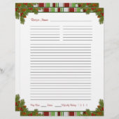 Papier Candy Stripes Noël Recette Classeur Insertions (Devant / Derrière)