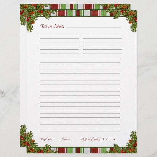 Papier Candy Stripes Noël Recette Classeur Insertions (Devant / Derrière)