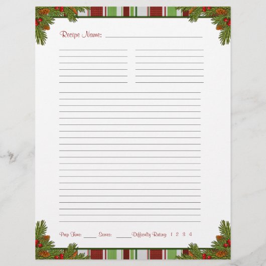 Papier Candy Stripes Noël Recette Classeur Insertions (Dos)