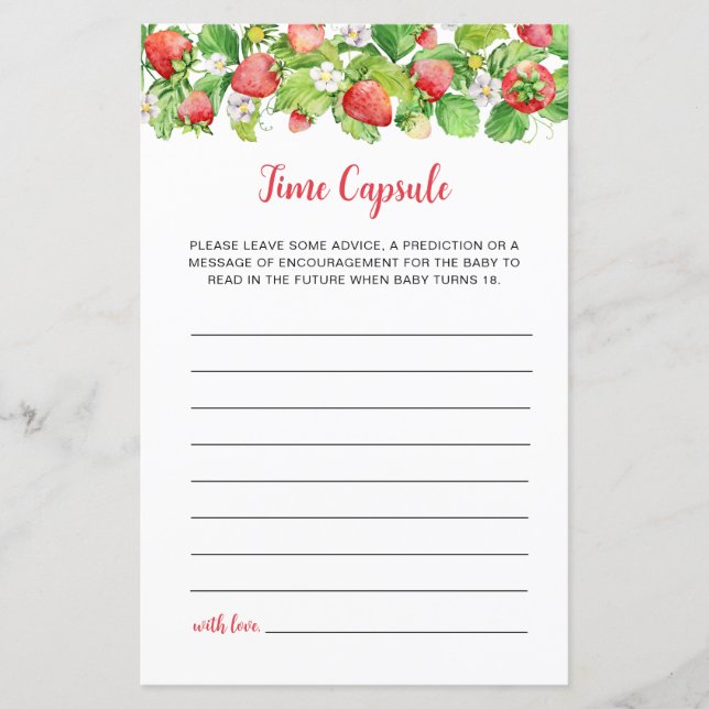 Papier Capsule Temporelle Baby Shower Fraise (Devant)