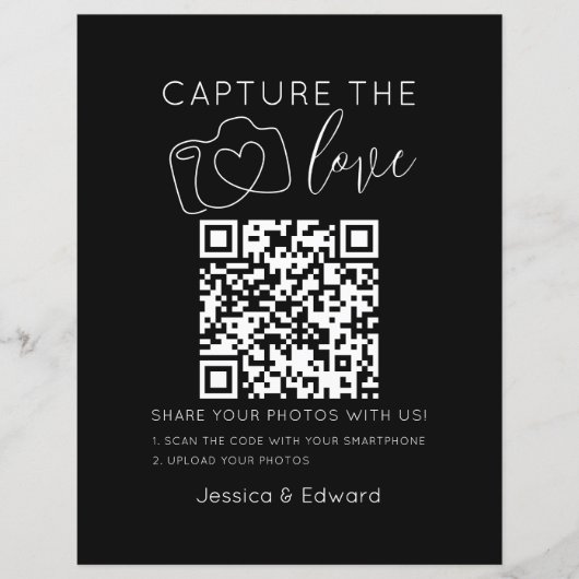 Papier Capturez L'Amour Qr Code Black Chic Mariage modern (Devant)