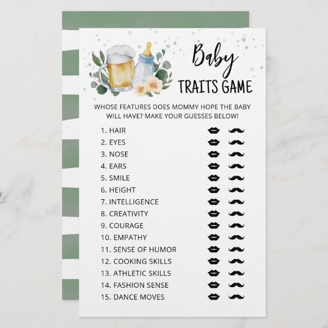 Papier Caractéristiques de bébé Jeu Vert Bébé est la fête (Devant / Derrière)