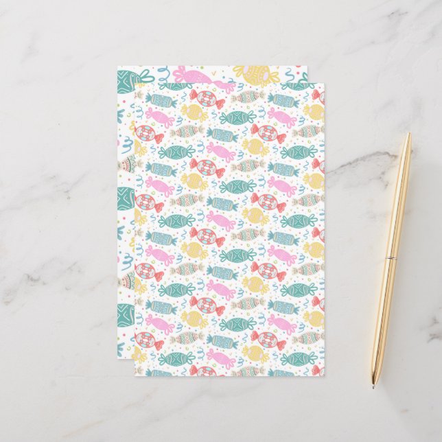 Papier Caricature bonbons festifs multicolores (Devant/Arrière en situation)