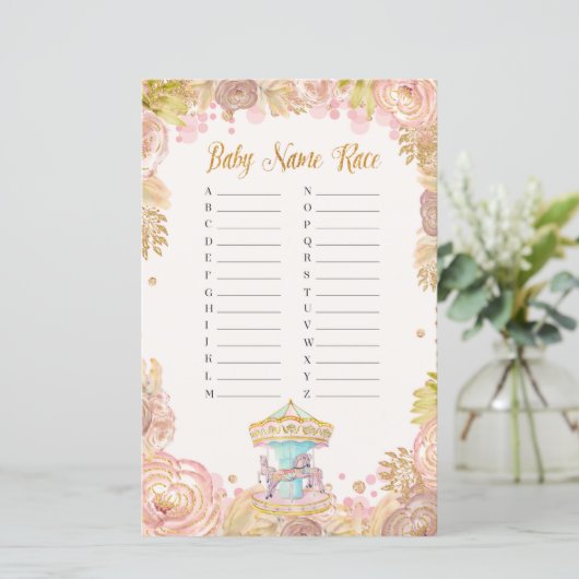 Papier Carousel rose Nom du bébé Course (Debout devant)