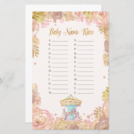 Papier Carousel rose Nom du bébé Course (Devant / Derrière)
