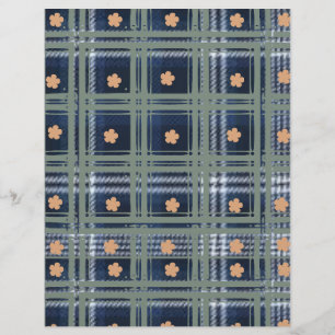 Papier Carreaux bleus avec fleurs pêche