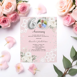 Papier Carreaux roses floraux 60e faire-part de mariage