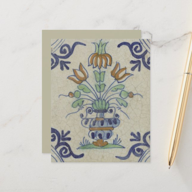 Papier Carrelage Delft Antique Pot de Fleur Céramique (Devant/Arrière en situation)