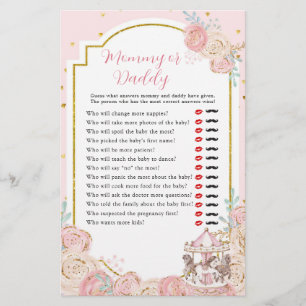 Papier Carrousel magique rose et or maman ou papa