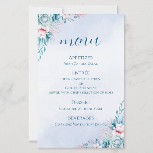 Papier carte+de+programme+de+mariage teal+fleurs+blanches (Devant)