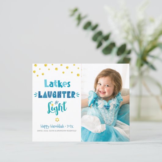 Papier Carte-lumière Hanoukka Latkes Laughter Budget Phot (Debout devant)