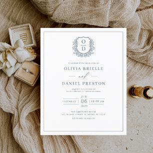 Papier Carton de mariage à monogramme bleu poussiéreux et