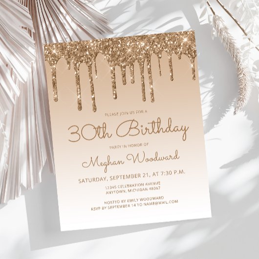 Papier Carton d'invitation 30 ans Budget Glitter Drip Or
