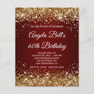 Papier Carton d'invitation 60 ans rouge bordeaux paillett