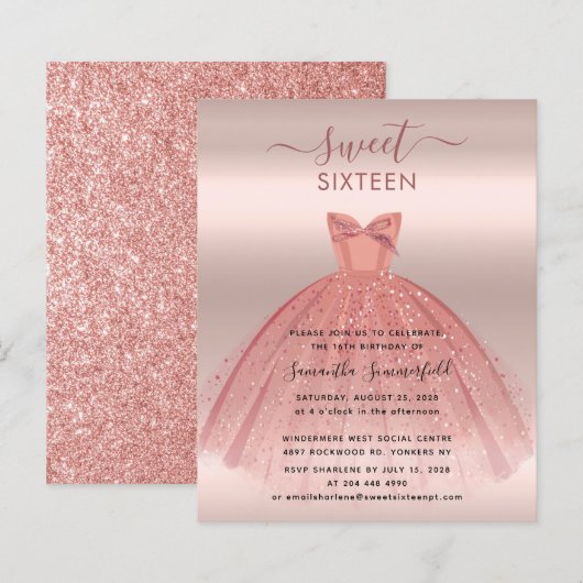 Papier Carton d'invitation à une fête de 16 ans avec écri (Devant / Derrière)