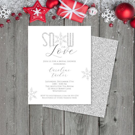 Papier Carton d'invitation au mariage argenté Snow in Lov