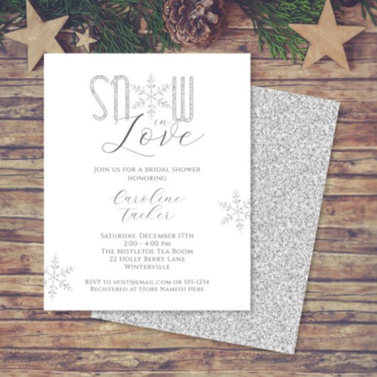 Papier Carton d'invitation au mariage argenté Snow in Lov