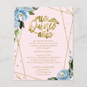 Papier Carton d'invitation bilingue pour Quinceanera Rose