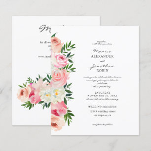Papier Carton d'invitation Budget Blush Rose & Blanc Flor