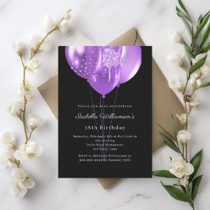 Papier Carton d'invitation d'anniversaire ballons violet