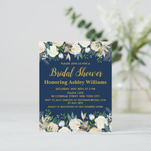 Papier Carton d'invitation de fiançailles Navy Or Verdure