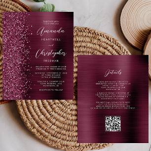 Papier Carton d'invitation de mariage à code QR Burgundy