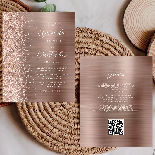 Papier Carton d'invitation de mariage à code QR Rose Gold