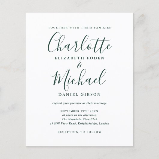 Papier Carton d'invitation de mariage à l'écriture émerau (Devant)