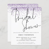 Papier Carton d'invitation de mariage à paillettes violet (Devant / Derrière)