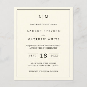 Papier Carton d'invitation de mariage au monogramme jaune