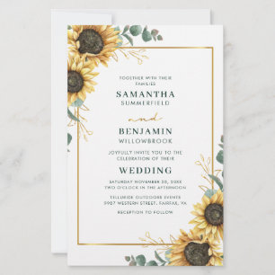 Papier Carton d'invitation de mariage au tournesol et à l
