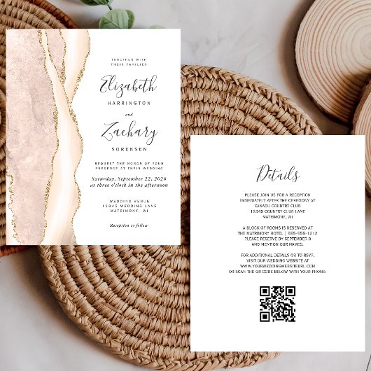 Papier Carton d'invitation de mariage avec code QR Ivory