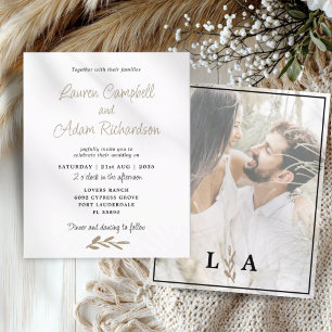 Papier Carton d'invitation de mariage blanc et or de luxe
