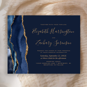 Papier Carton d'invitation de mariage bleu marine et agat