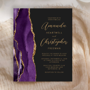 Papier Carton d'invitation de mariage Budget Purple Gold